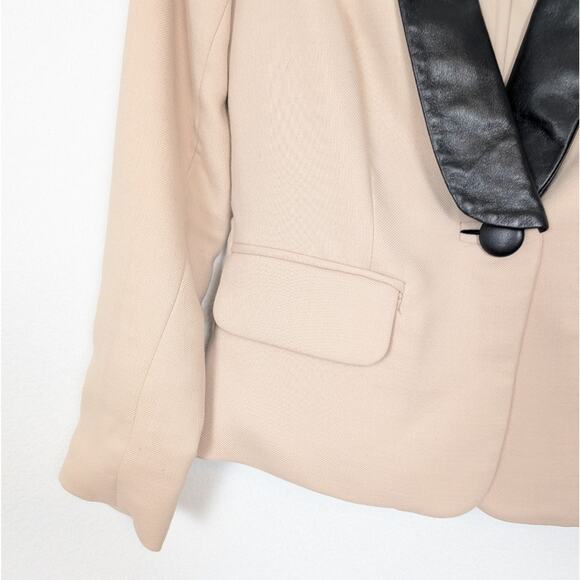 Milly Cream Single Breasted Leather Contrast Tuxedo Blazer Size 4 - Picture 4 of 8